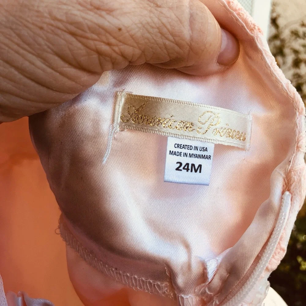 American Princess Light Pink Floral Pearl-Trim Tulle Dress